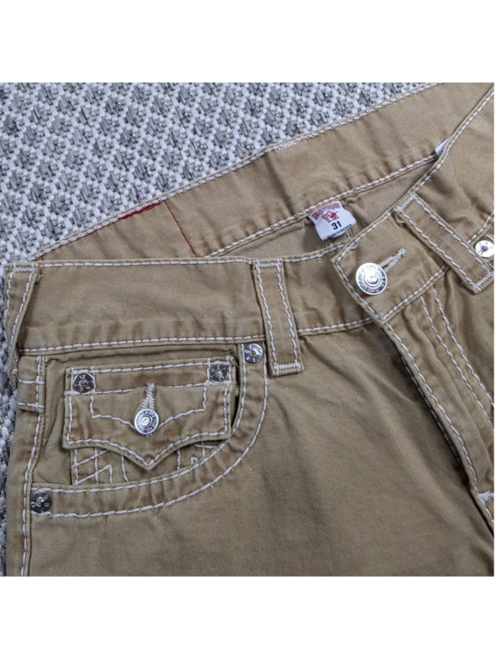 True Religion World Tour Natural Big T Straight Flap Jeans Men’s 31 Khaki Y2K